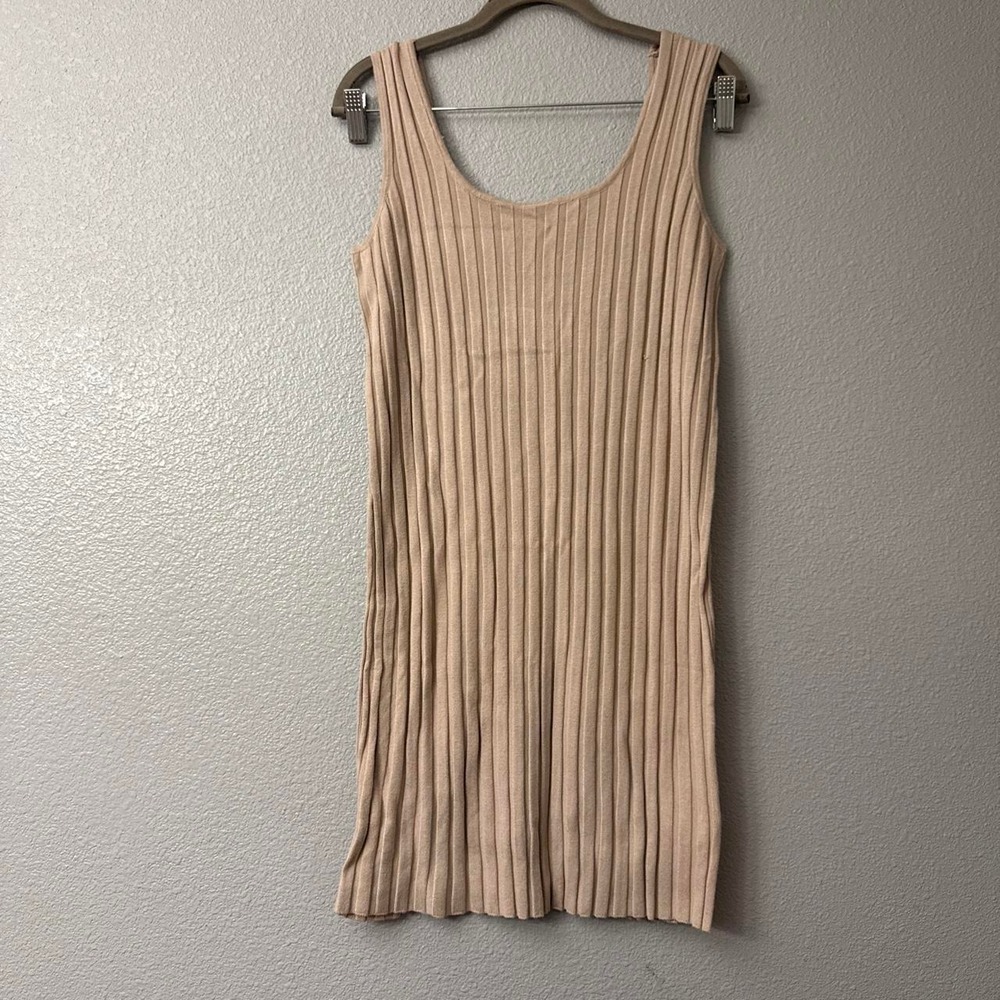 A New Day Women's Beige Ribbed Tank Mini Dress with a Scoop Neckline